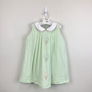 The Proper Peony Green Seersucker Hand Embroidered Sweet Scoop Dress 5T